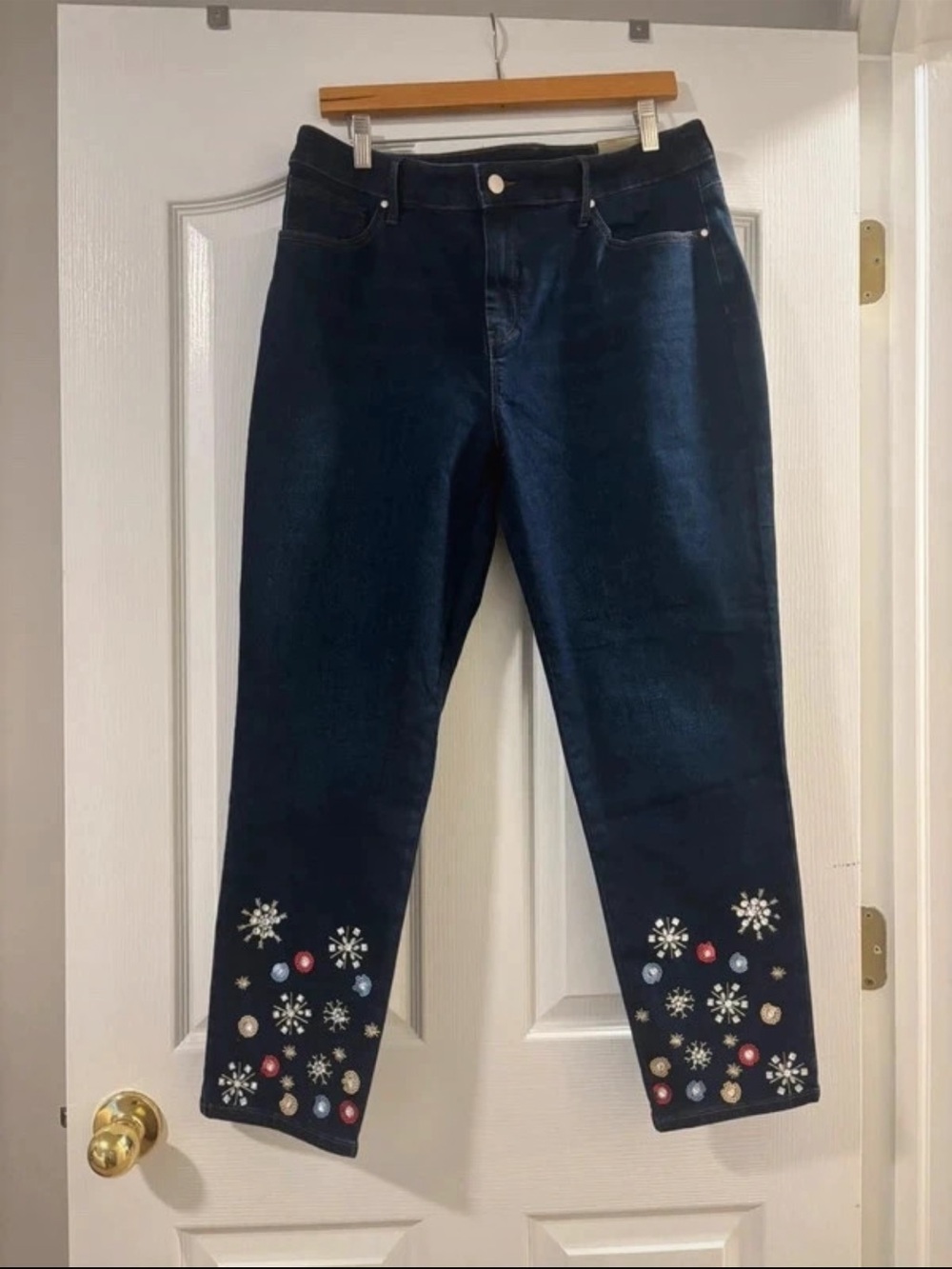 Chico's Dark Blue Embellished Cropped Jeans